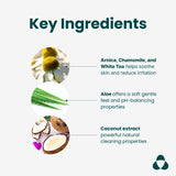 Uresta cleaning gel: key ingredients. Arnica, chamomile and white tea gelps soothe skin and reduce irritation. Aloe offers a soft gentle feel and pH-balancing properties. Coconut extract powerful natural cleaning properties.