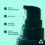 Th Uresta Water Based Lubricant with value props that read "Precise, mess-free pump, pH-neutral, smooth and non-sticky, clean and biocompatibility tested ingredients.