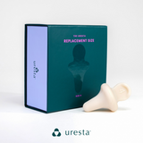 Replacement size box that reads "The Uresta replacement size" with a Uresta in front of it in size .